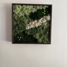 Preserved Moss Wall Art Square Frame With Reindeer & Flowers - Usa - Tariff Free - thumbnail 2