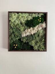 Preserved Moss Wall Art Square Frame With Reindeer & Flowers - Usa - Tariff Free - thumbnail 1