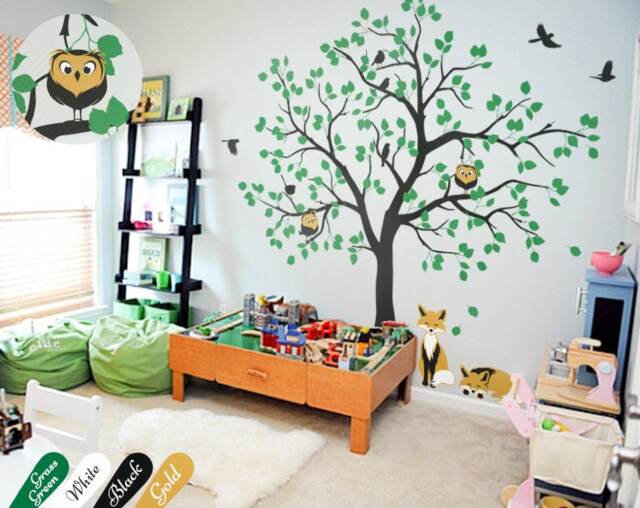 Nursery Tree Wall Decals Large Nursery Decoration White Playroom Tattoo Kw010 - image 1