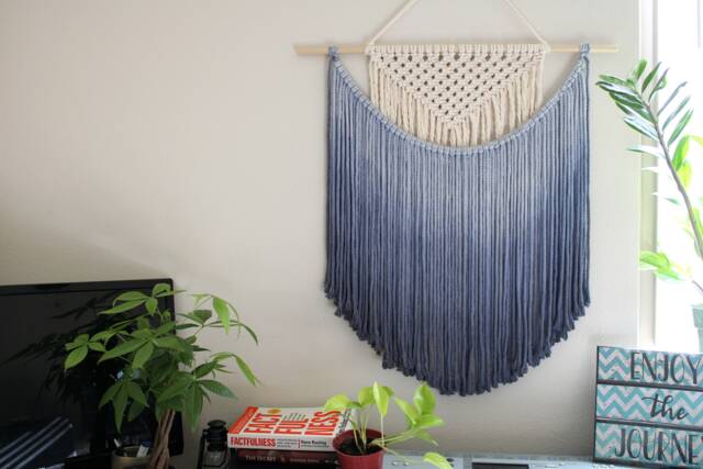 Handmade Macrame Wall Hanging in Ombre Royal Blue, Bohemian Home Decor, Handwoven & Dip-Dyed Tapestry, Chic Natural Cotton Art Piece - image 1