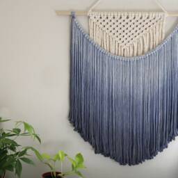Handmade Macrame Wall Hanging in Ombre Royal Blue, Bohemian Home Decor, Handwoven & Dip-Dyed Tapestry, Chic Natural Cotton Art Piece - thumbnail 2