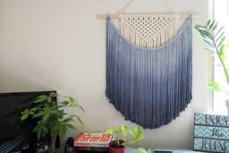Handmade Macrame Wall Hanging in Ombre Royal Blue, Bohemian Home Decor, Handwoven & Dip-Dyed Tapestry, Chic Natural Cotton Art Piece