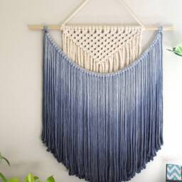 Handmade Macrame Wall Hanging in Ombre Royal Blue, Bohemian Home Decor, Handwoven & Dip-Dyed Tapestry, Chic Natural Cotton Art Piece - thumbnail 3