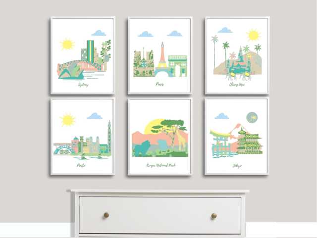 Travel Nursery Art Prints Set Of 6, World Cities - image 1