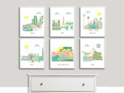 Travel Nursery Art Prints Set Of 6, World Cities - thumbnail 1