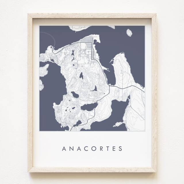 Anacortes Map Street Washington City Drawing Blueprint Style - Art Print Home Gift Puget Sound Ferry Vacation Rental Decor Fidalgo - image 1
