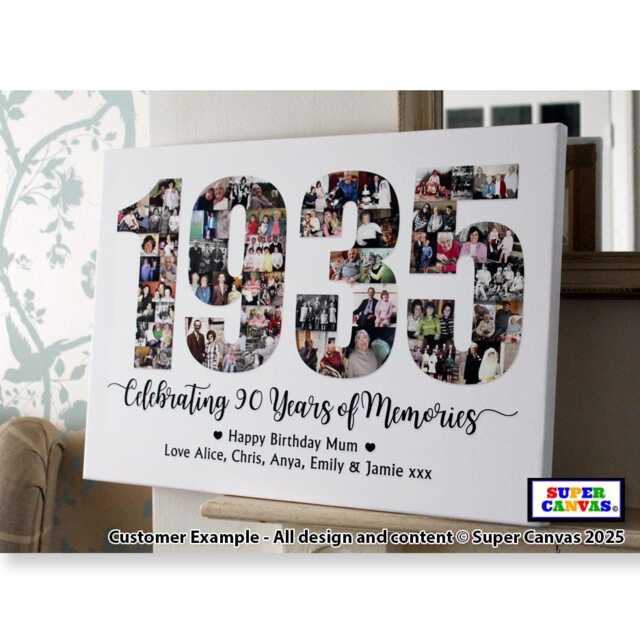 Year 1936 90Th Birthday Custom Picture Photo Collage Party Display Board Framed Canvas Print Mum Dad Grandad Nana Grandma Friend Gift - image 1