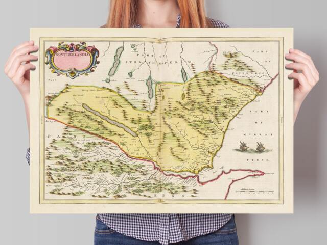 Sutherlands Map - Sovtherlandia Old Antique 1665 Blaeu Vintage Wall Art - Lairg Ardgay Pulrossie Clashmore Rosehall - image 1