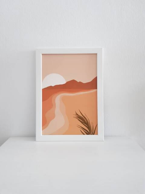 Art Print Boho Sunset A4 Print/Landscape Poster Warm Colors Abstract Image Sea Minimal Shapes - image 1