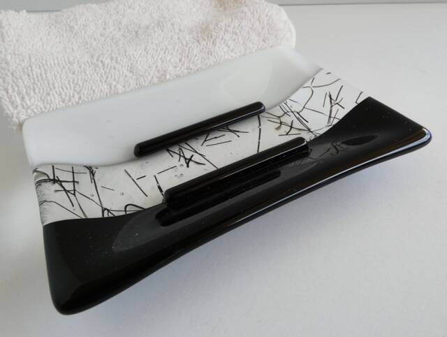 Fused Glass Soap Dish in Black & White By Bprdesigns - image 1