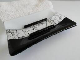 Fused Glass Soap Dish in Black & White By Bprdesigns - thumbnail 1