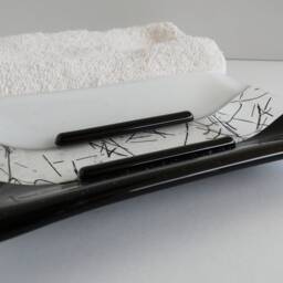 Fused Glass Soap Dish in Black & White By Bprdesigns - thumbnail 2