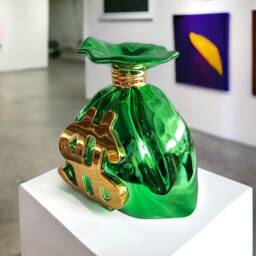 Green Chrome Money Bag Sculpture Alec Monopoly Inspired Pop Art