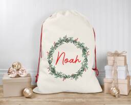 Personalised Christmas Sack - Custom Stocking - Holly Wreath For Kids, Children's Santa