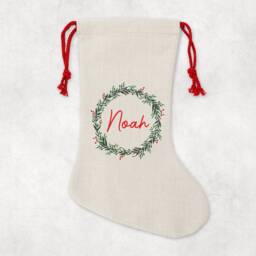 Personalised Christmas Sack - Custom Stocking - Holly Wreath For Kids, Children's Santa - thumbnail 2