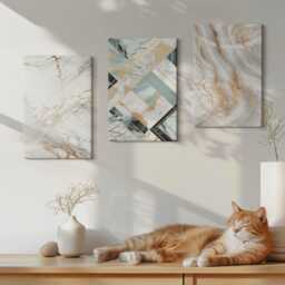 Canvas Set Of 3 Wall Art - Elegant, Fashionable Marble Patterns, Creamy Photo Print, Natural Textures Decor - thumbnail 3