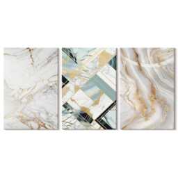 Canvas Set Of 3 Wall Art - Elegant, Fashionable Marble Patterns, Creamy Photo Print, Natural Textures Decor - thumbnail 2
