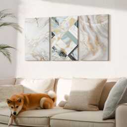 Canvas Set Of 3 Wall Art - Elegant, Fashionable Marble Patterns, Creamy Photo Print, Natural Textures Decor - thumbnail 1