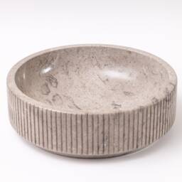 Natural Stone Vessel Bathroom Sink, Burj Goleta Marble, Fluted Vanity Basin - thumbnail 4