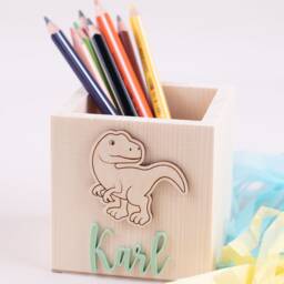Personalized Wooden Pen Cup Dino , Holder - thumbnail 3