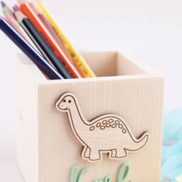 Personalized Wooden Pen Cup Dino , Holder - thumbnail 2