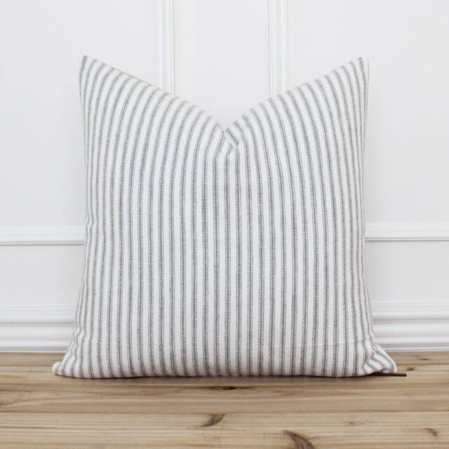 Ticking Striped Pillow Cover Gray & White Decorative Throw Cushion Stripe Designer Covers - Willa - image 1