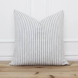 Ticking Striped Pillow Cover Gray & White Decorative Throw Cushion Stripe Designer Covers - Willa - thumbnail 1