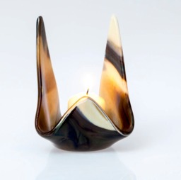 Fused Glass Votive, Candle Holder, Brown & Cream Hostess Gift, Wedding