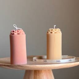 Sculptural Flower Soy Pillar Candle Minimalist Home Decor - thumbnail 1
