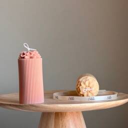 Sculptural Flower Soy Pillar Candle Minimalist Home Decor - thumbnail 2