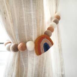 Curtain Pom Tie Backs - Muted Scandi Rainbow Felt Ball Decor - thumbnail 2