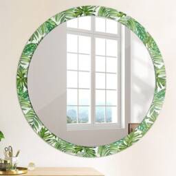 Jungle Leaves, Green, Round Mirror Frame, Design, Glass Wall Decor, Living Room - thumbnail 4