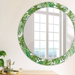 Jungle Leaves, Green, Round Mirror Frame, Design, Glass Wall Decor, Living Room - thumbnail 3