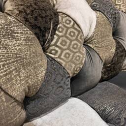 Unique British Handmade 3 Seater Cream/Beige Grey Velvet Fabric Patchwork Chesterfield Sofa - thumbnail 4