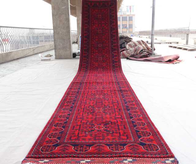 16 Ft Runner Rug 2'9x16'4 Afghan Tribal Bukhara Rug, Handmade Wool Turkmen Oriental Red Carpet, Long Hallway Runner, Stairs - image 1