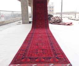 16 Ft Runner Rug 2'9x16'4 Afghan Tribal Bukhara Rug, Handmade Wool Turkmen Oriental Red Carpet, Long Hallway Runner, Stairs - thumbnail 1