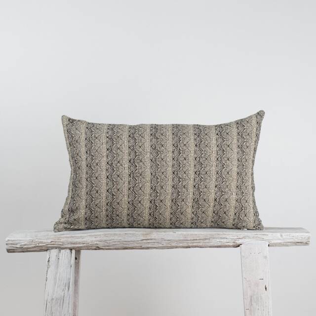 Woven Cotton Lumbar Pillow, Dark Brown Kilim Style, Bamboo Reverse - image 1