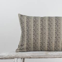 Woven Cotton Lumbar Pillow, Dark Brown Kilim Style, Bamboo Reverse - thumbnail 3