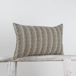 Woven Cotton Lumbar Pillow, Dark Brown Kilim Style, Bamboo Reverse - thumbnail 2