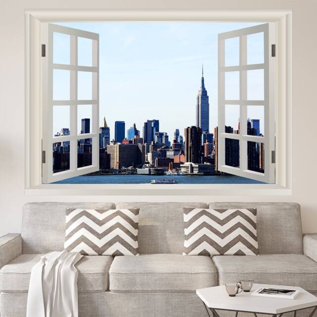Vwaq Manhattan Window Wall Sticker - New York City Skyline Decal Print Nwt9 - image 1