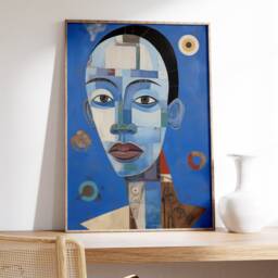 Abstract Portrait Art Print, Blue Period Wall Art, Modern Home Decor, Man Canvas, Geometrical Printable Gift, Digital - thumbnail 2