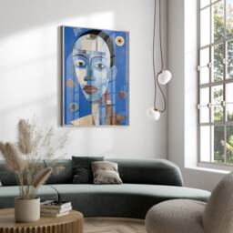 Abstract Portrait Art Print, Blue Period Wall Art, Modern Home Decor, Man Canvas, Geometrical Printable Gift, Digital - thumbnail 3