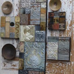 Recycled Rusty Vintage Ceiling Tin Tiles Large Metal Crosses Soul Babies Collage Tottems Folkart Garden Outdoor Industrial Bo Ho Christian - thumbnail 4