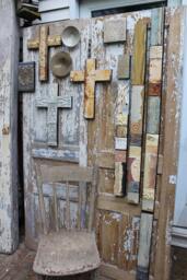 Recycled Rusty Vintage Ceiling Tin Tiles Large Metal Crosses Soul Babies Collage Tottems Folkart Garden Outdoor Industrial Bo Ho Christian - thumbnail 1