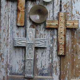 Recycled Rusty Vintage Ceiling Tin Tiles Large Metal Crosses Soul Babies Collage Tottems Folkart Garden Outdoor Industrial Bo Ho Christian - thumbnail 3