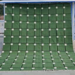 Hand Woven Wool Jute Rug, Green Geometric Kilim Dhurrie - thumbnail 2