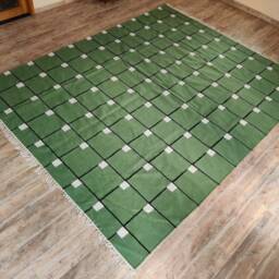 Hand Woven Wool Jute Rug, Green Geometric Kilim Dhurrie - thumbnail 3