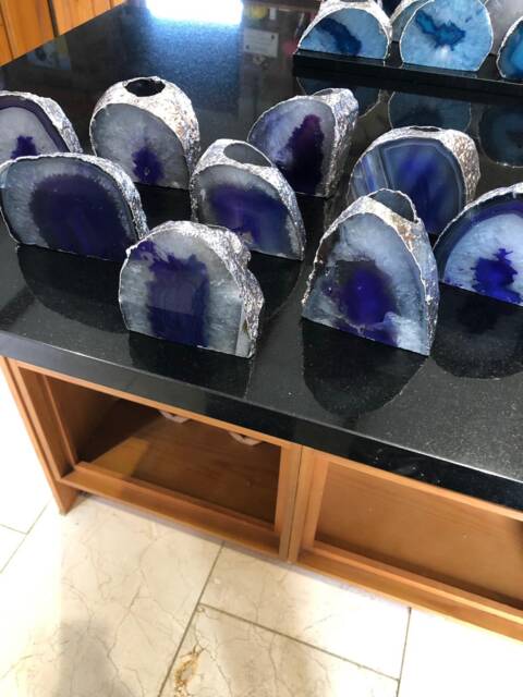 Large Purple Agate End Microcrystalline Quartz Silver Gilded Tealight Candle Holder - image 1