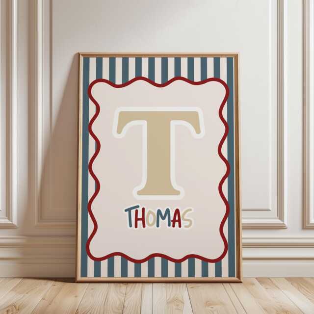 Childrens Room Prints, Boys Bedroom Wall Poster, Stripe Retro Scandi Decor, Playroom Nursery Poster - image 1
