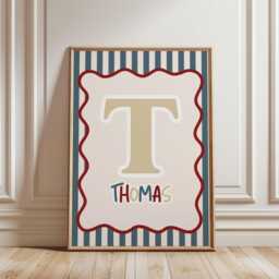 Childrens Room Prints, Boys Bedroom Wall Poster, Stripe Retro Scandi Decor, Playroom Nursery Poster - thumbnail 1